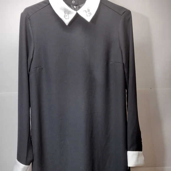 Victoria Beckham White Collar and Cuffs Black Block Dress l Size small l Goth - Picture 4 of 7